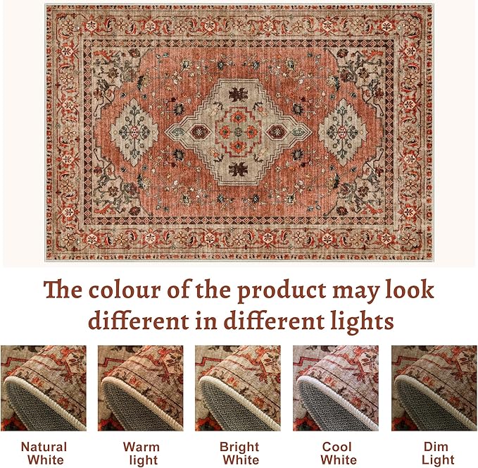 Tangsoo 2.6x8 Washable Runner Rug for Hallways, Non Slip Vintage Runner Rug, Soft Low Pile Long Rug Runner, Print Distressed Terracotta Carpet Runners for Kitchen Bedroom Entryway Bathroom Living Room