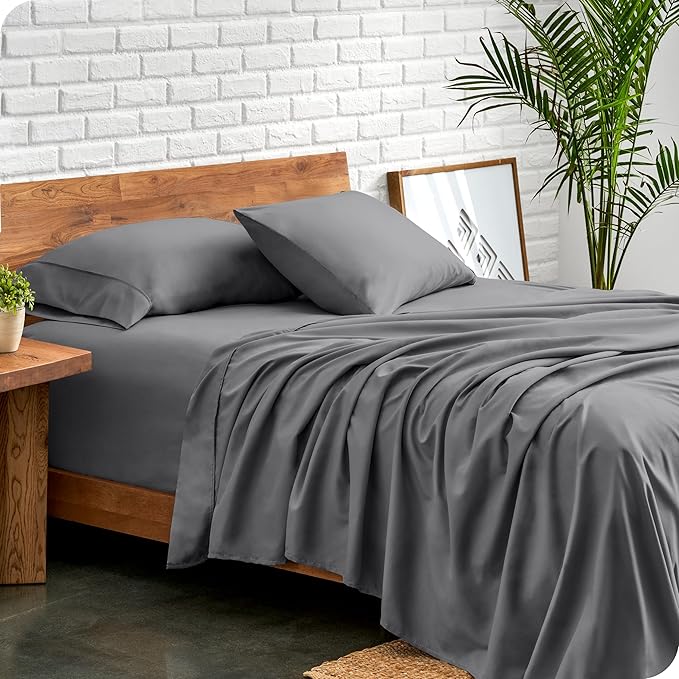 Bare Home Twin Sheet Set - 1800 Ultra-Soft Microfiber Twin Bed Sheets - Double Brushed - Deep Pockets - Easy Fit - Extra Soft - 3 Piece Set - Bedding Sheets & Pillowcases (Twin, Grey)