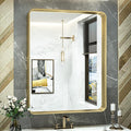 TokeShimi Gold Bathroom Mirror for Wall 30 x 36 Inch Metal Rounded Corner Rectangle Mirror Metal Frame Deep Set Design Hangs Horizontal Or Vertical