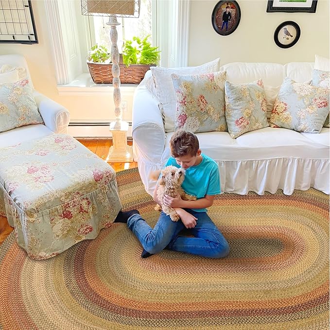 Homespice Kingston Braided Oval Area Rugs 4x6' – Jute Braided Multi Color Rugs for Living Room and Bedroom