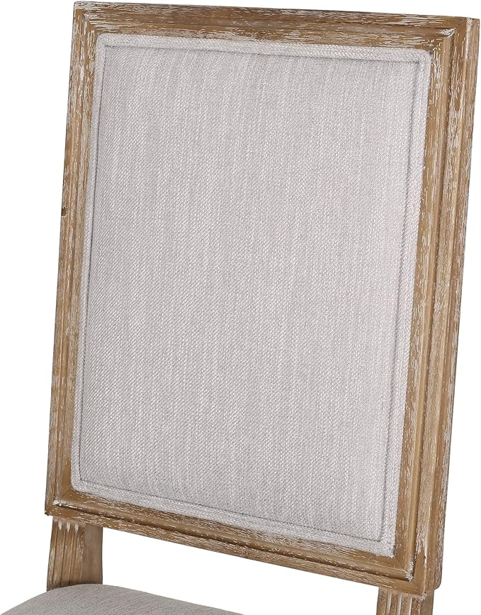 Christopher Knight Home Regina French Country Dining Chairs Set of 2, Wooden Dining Room Chair, High Back Kitchen Side Chair, Fabric Upholstered Armless Extra Seat, Light Gray and Natural