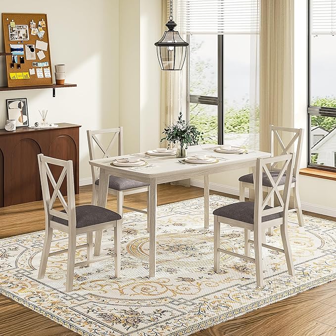 Solid Wood Dining Chairs Set of 2, Farmhouse Chairs with High Cross Back and Upholstered Seat, Easy Assembly for Dining Room, Kitchen, Washed Gray