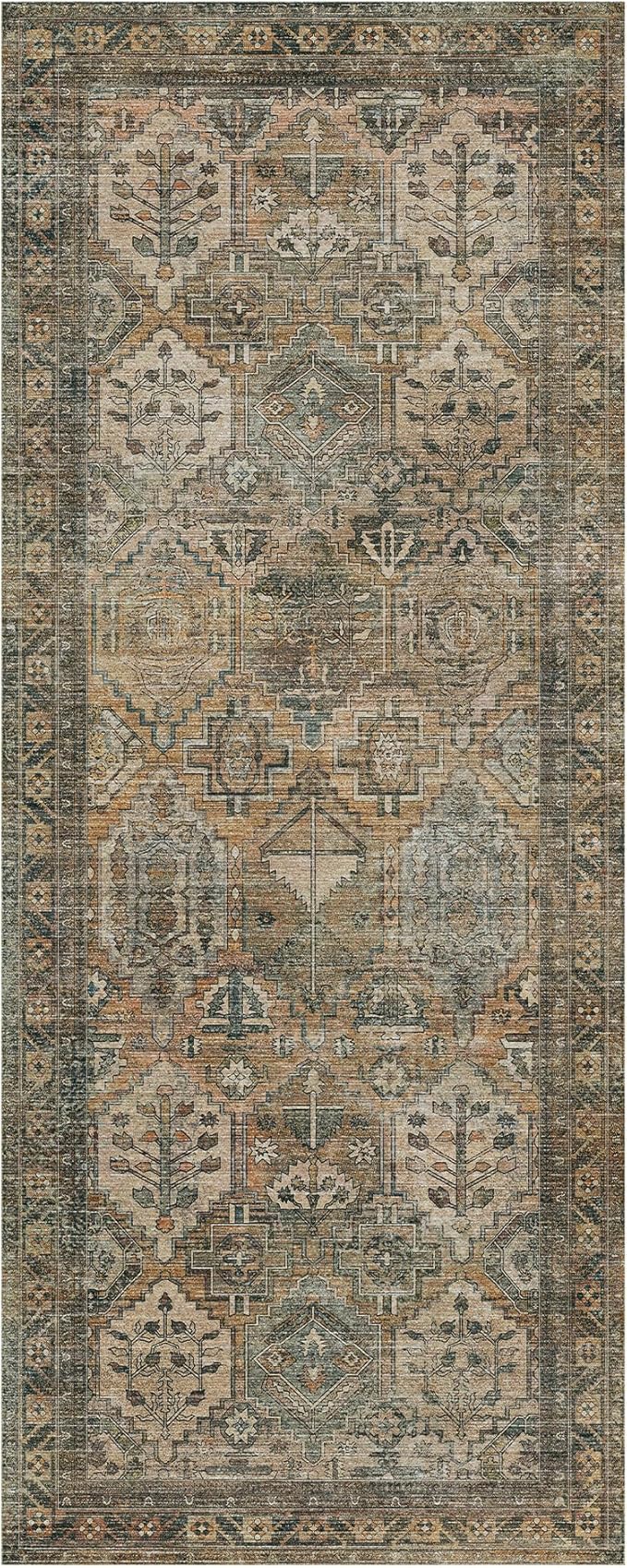 GENIMO 2x7 Runner Rugs for Hallway, Machine Washable Non Slip Vintage Rugs, Low Pile Lightweight Soft Print Rug for enrtyway, Corridor, Home Office, Kitchen, Warm Taupe