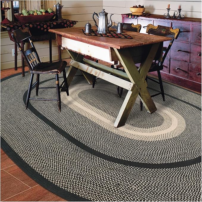 Manchester Black Braided Oval Rug, Jute, 4x6' - Perfect Country Primitive Decor for Entryway, Bedroom, Everywhere