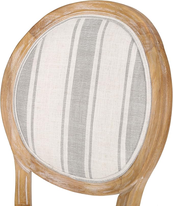 Christopher Knight Home Phinnaeus Dining Chair Set, Set of 4,Wood, Gray Stripes + Light Beige + Natural