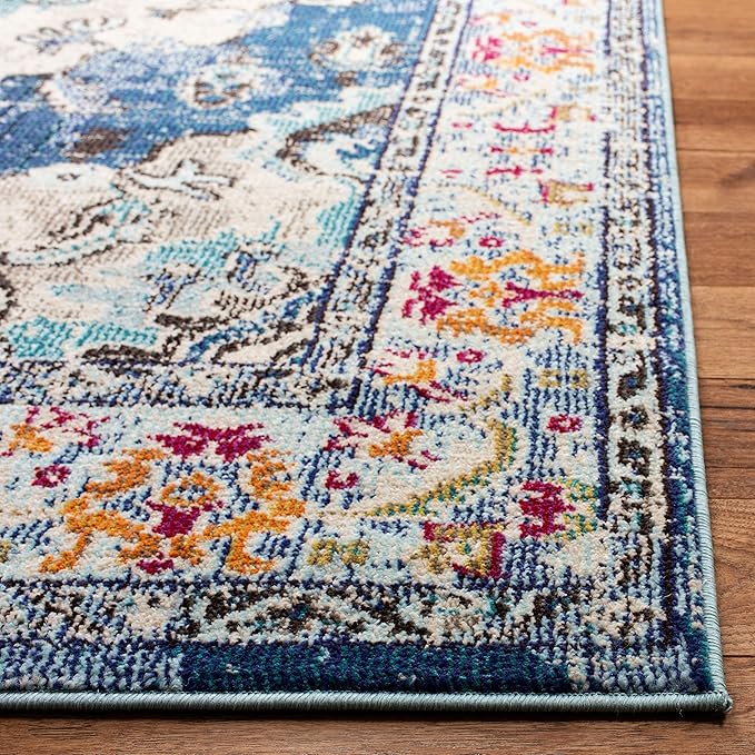 SAFAVIEH Monaco Collection Accent Rug - 2'2" x 4', Navy & Light Blue, Medallion Distressed Design, Non-Shedding & Easy Care, Ideal for High Traffic Areas in Entryway, Living Room, Bedroom (MNC243N)