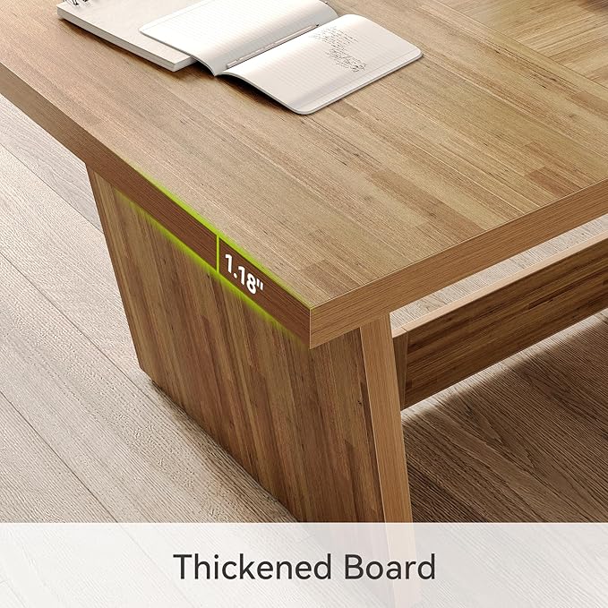 1Easylife 70.87 Inches Long Executive Desk, Wooden Computer Desk, Industrial Simple Study Writing Table, Large Workstation Business Furniture for Home Office, Oak