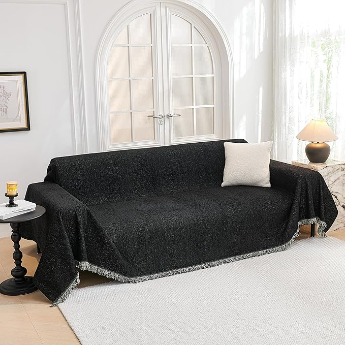 MYSKY HOME Oversized Couch Cover Sofa Covers Couch Covers for 3 Cushion Couch Sofa Pet Friendly L Shaped Couch Cover Sectional Couch Cover Non Slip Furniture Protector for Kids, Dogs, 91"x150", Black