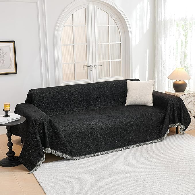 MYSKY HOME Sofa Cover - Non Slip Soft Couch Cover for Dogs, Washable Furniture Protector, 91"x134", Black