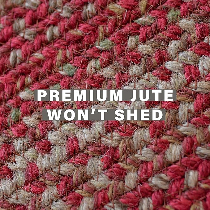 Homespice 27x45” Red Oval Braided Rug. Apple Pie Red Jute Oval Rug. Uses- Entryway, Kitchen Rugs, Bathroom Rugs. Reversible, Rustic, Country, Primitive, Farmhouse Decor Rug
