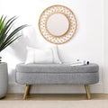 Oval Storage Bench 43.5" Linen Fabric Upholstered Entryway Bench with Solid Wood Legs Ottoman Bench Indoor Bench for Living Room/Bedroom/End of Bed/Entryway (New Grey)