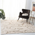 SAFAVIEH Florida Shag Collection Area Rug - 5' Square, Cream & Beige, Scroll Design, Non-Shedding & Easy Care, 1.2-inch Thick Ideal for High Traffic Areas in Living Room, Bedroom (SG455-1113)