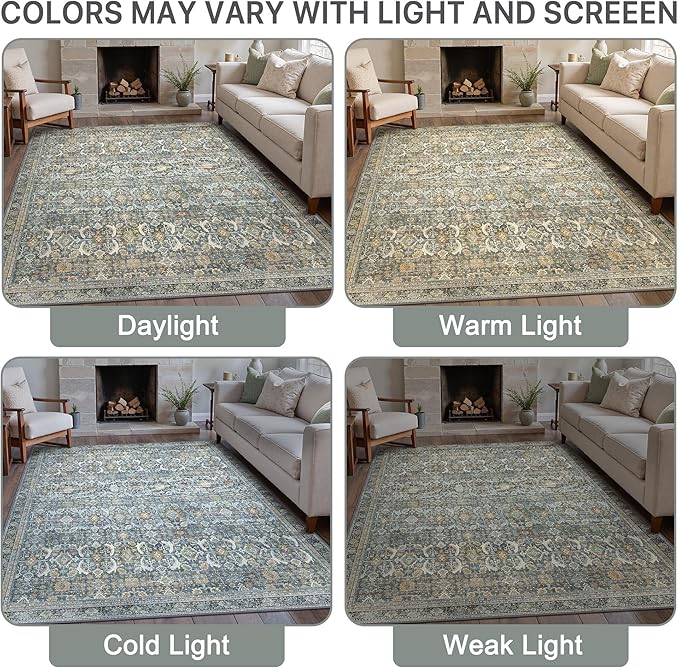 5X7 Area Rugs Machine Washable Rugs for Living Room, Vintage Boho Large Rugs for Bedroom Dining Room, Non Slip Indoor Soft Distressed Lightweight Thin Low Pile Carpet, Terracotta