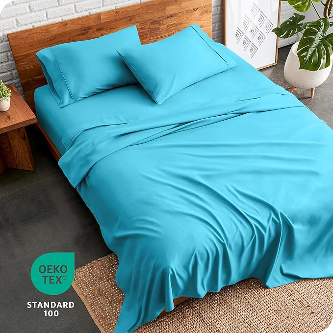 Bare Home Queen Sheet Set - Luxury 1800 Ultra-Soft Microfiber Queen Bed Sheets - Double Brushed - Deep Pockets - Easy Fit - 4 Piece Set - Bedding Sheets & Pillowcases (Queen, Aqua)
