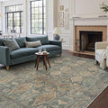 GENIMO 5x7 Area Rugs for Living Room, Machine Washable Non Slip Vintage Rugs, Low Pile Lightweight Chenille Print Rug for Bedroom, Dining Room, Home Office, Sage Teal