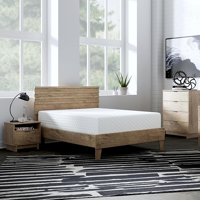 Signature Design by Ashley Full Size Chime 12 Inch Medium Firm Memory Foam Mattress with Green Tea & Charcoal Gel for Pressure Relief, Fiberglass Free, Mattress In A Box