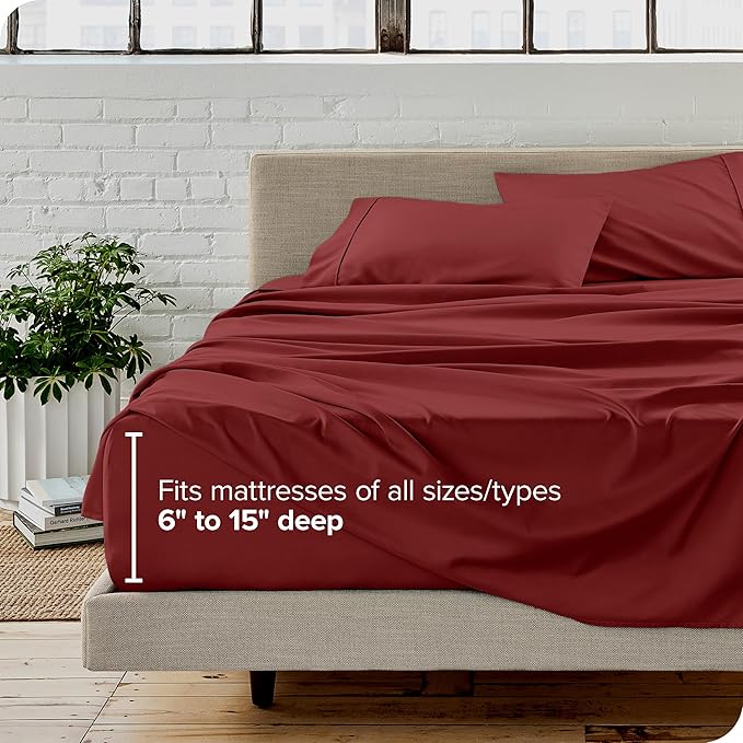 Bare Home Queen Sheet Set - 1800 Ultra-Soft Microfiber Queen Bed Sheets - Double Brushed - Deep Pockets - Easy Fit - 4 Piece Set - Bed Sheets (Queen, Rosewood)
