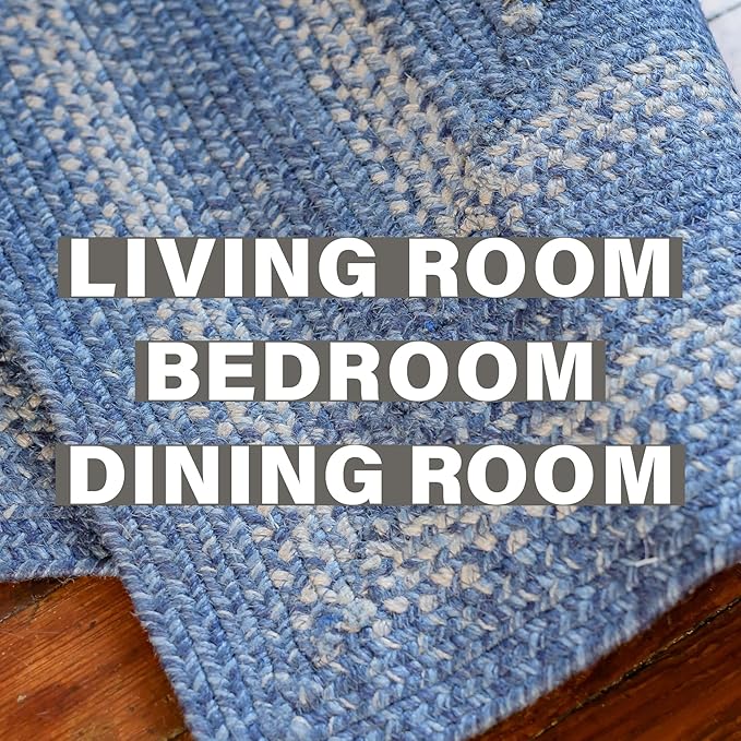 Homespice Denim Blue Jute Braided Rug 5x8' for Living Room, Bedroom Rug and Dining Room. Pet Friendly. Decor Styles- Farmhouse Rug, Rustic, Vintage, Cottage, Primitive, Country, Boho Rug