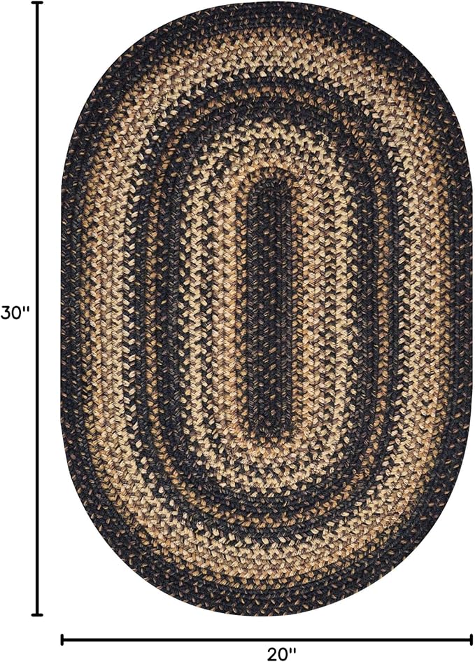 Kilimanjaro Black and Tan Jute Braided Oval Rug, 20x30 - Warm Primitive Decor, Perfect for Laundry Rooms, Kitchens and Entryways - Reversible and Easy to Clean