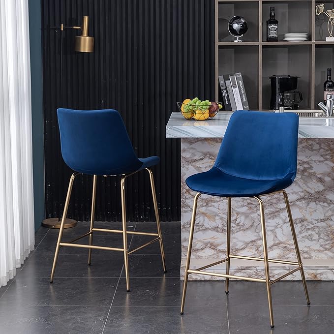 Roundhill Furniture Aufurr Modern Velvet 26.50 Counter Height Stools, Set of 2, Blue