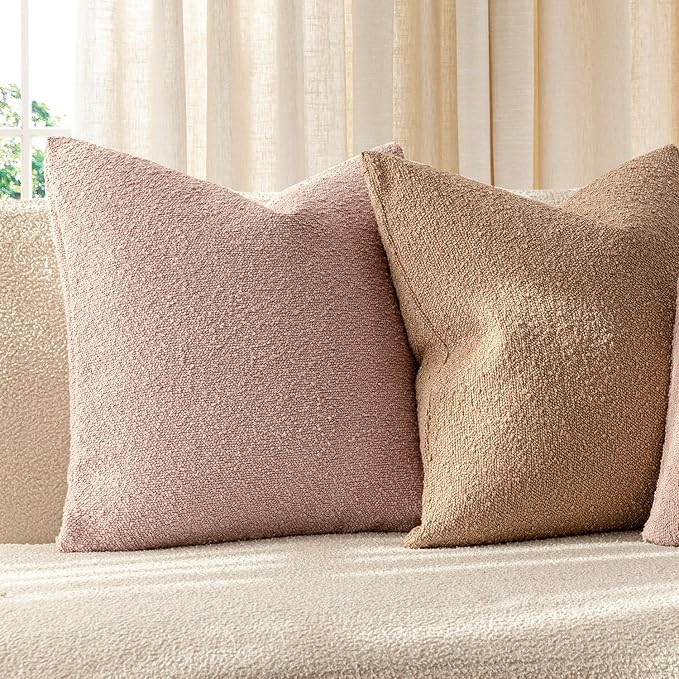Foindtower Set of 2, Decorative Textured Boucle Throw Pillow Covers Accent Solid Lumbar Pillow Cases Cozy Couch Cushion Case for Chair Sofa Bedroom Living Room Home Decor 12 x 20 Inch Light Pink