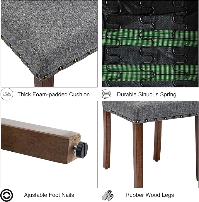 Parsons Kitchen Dining Chair Set Room Modern Upholstered Stylish Fabric High Back with Bronze Nailhead Trim