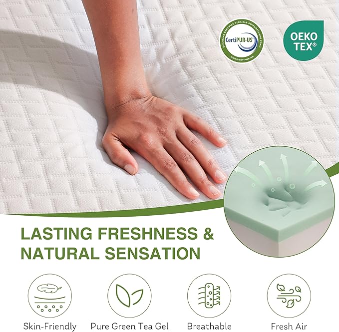 12 Inch Queen Mattress, Memory Foam Mattress in a Box with Cooling Green Tea Gel, Relieve Pressure with Medium Support, CertiPUR-US Certified, 80''L x 60''W, White