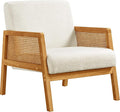 Yaheetech Boucle Fabric Accent Chair, Vintage Rattan Vanity Chair with Wood Armrest and Legs for Living Room Bedroom Makeup Room, Ivory 1