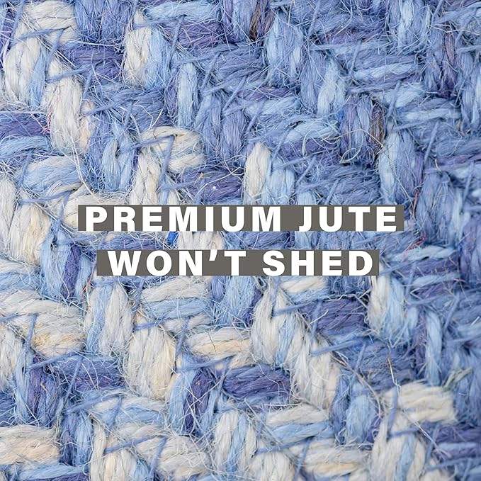 Denim Blue Oval Braided Rug, 2x3' - Handmade with Jute, Coastal Country Decor, Perfect for Bathrooms and Entryways - Reversible and Easy to Clean