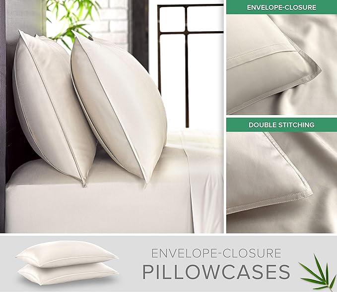 California King Sheets by Pure Bamboo, Genuine 100% Organic Viscose Derived from Bamboo Bed Sheet Set, Soft & Cooling, Double Stitching, Lifetime Quality Promise (California King, Ivory)