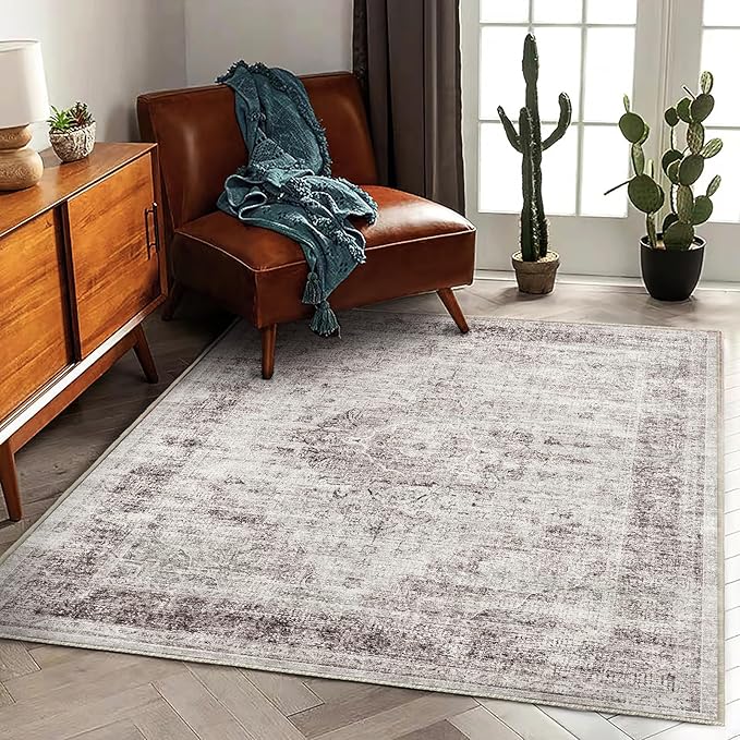 Washable Area Rug 4'x6' Floral red Traditional Floor Cover Foldable Thin Rugs Retro Kitchen Indoor Distressed Non Slip Carpet Floral Print Mat Bedroom Living Room