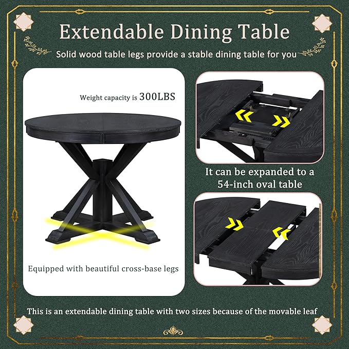 Need 42 Inch Round Dining Table Extendable to 54 Inch with 12" Leaf, Retro Expandable Kitchen Table for Dining Room & Living Room, Solid Wood (Espresso)