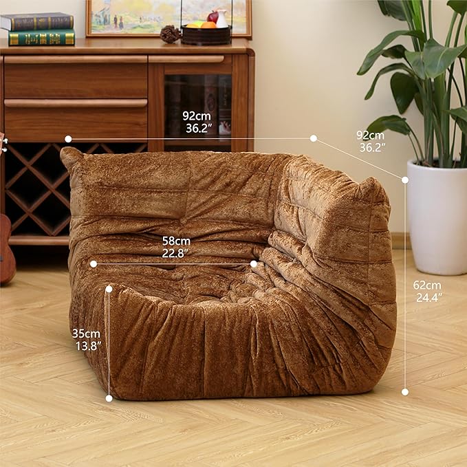 N&V Soft Premium Chenille Floor Lounge Chair, Mid Century Armless Floor Sofa, Foam Sofa Accent Chair for Living Room Bedroom and Office (Brown, Corner Chair)