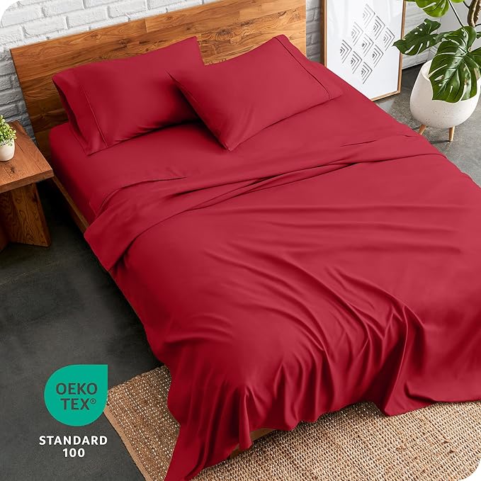 Bare Home Split King Sheet Set - 1800 Ultra-Soft Microfiber Bed Sheets - Double Brushed - Deep Pockets - Easy Fit - 5 Piece Set - Bed Sheets & Pillowcases (Split King, Red)