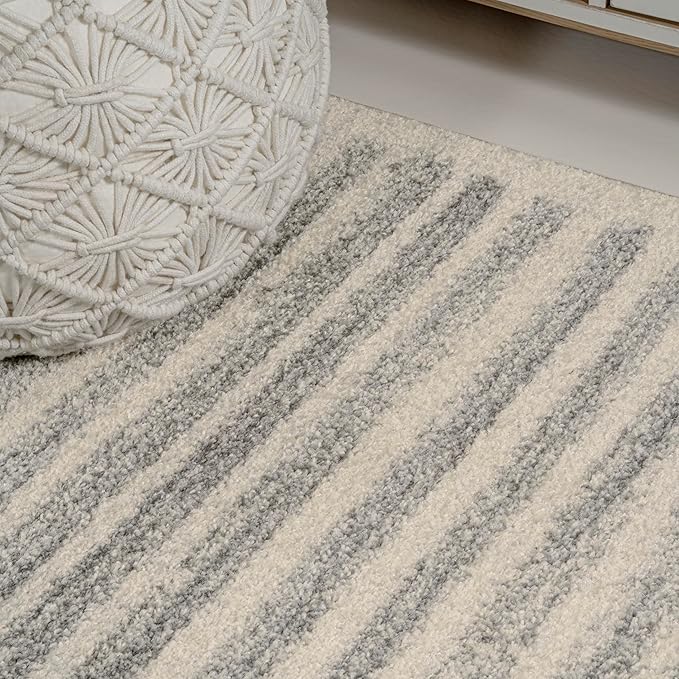 JONATHAN Y Khalil Modern Berber Stripe Cream/Gray Indoor Area Rug, 4x6, Contemporary, Bohemian, Easy-Cleaning for Living Room, Bedroom, Kitchen, Pet Friendly, Non-Shedding (MOH207C-4)