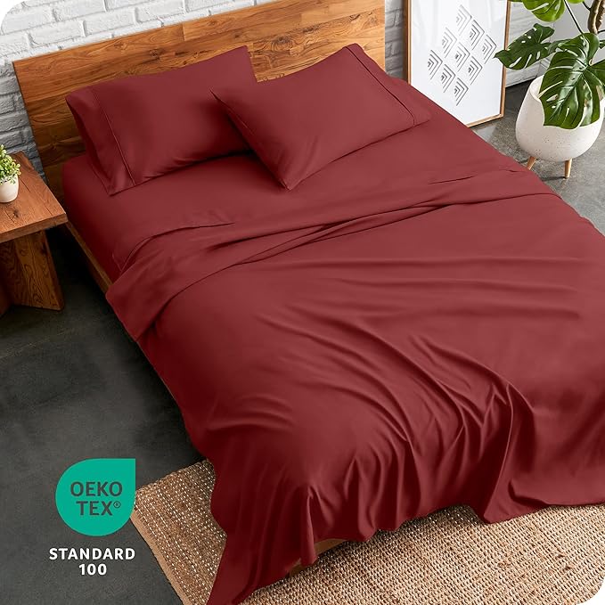 Bare Home Queen Sheet Set - 1800 Ultra-Soft Microfiber Queen Bed Sheets - Double Brushed - Deep Pockets - Easy Fit - 4 Piece Set - Bed Sheets (Queen, Rosewood)