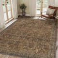 9X12 Area Rugs Machine Washable Rugs for Living Room, Vintage Boho Large Rugs for Bedroom Dining Room, Non Slip Indoor Soft Distressed Lightweight Thin Low Pile Carpet, Rustic Brown