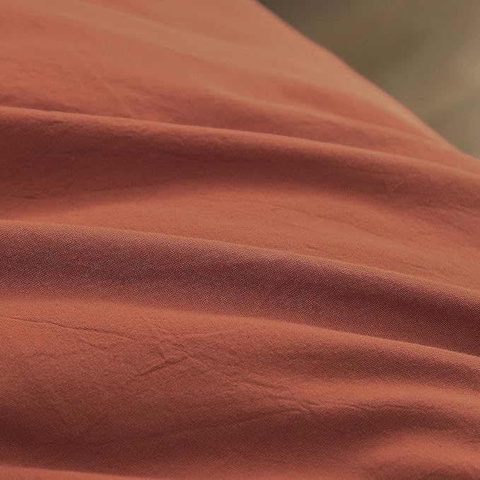 BESTOUCH Duvet Cover Set 100% Washed Cotton Linen Feel Super Soft Comfortable Chic Lightweight 3 PCs Home Bedding Set Crimson Red Queen