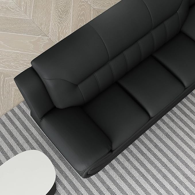 Container Furniture Direct Michael Modern Faux Leather Upholstered Stainless Steel Legs Living Room Sofa, Loveseat, Black