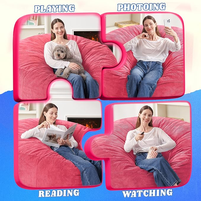 HABUTWAY 3FT Bean Bag Chair,Giant Bean Bag Chairs for Adults,Big Bean Bags with Memory Foam Filled, Large Beanbag Chairs with Soft Corduroy Cover-Pink
