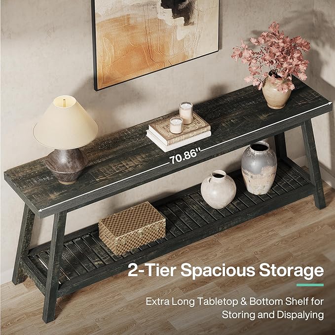 Tribesigns 70.86-Inch Console Table for Entyrway, Farmhouse 2-Tier Entry Entrance Table, Narrow Long Sofa Table Behind Couch, Dark Brown