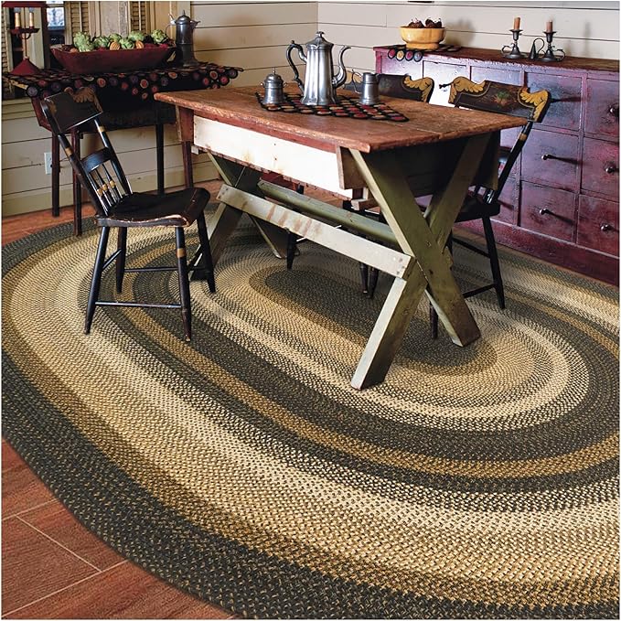 Homespice Kilimanjaro Premium Jute Braided Area Rug, 5' x 8' Oval Black and Brown, Reversible, Natural Jute Yarn Rustic, Country, Primitive, Farmhouse Style - 30 Day Risk Free Purchase