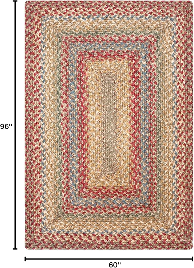 Homespice Azalea Multicolor Braided Area Rugs, Jute, 5x8' Rectangle - Perfect Country Primitive Decor for Dining Room, Bedroom, Everywhere