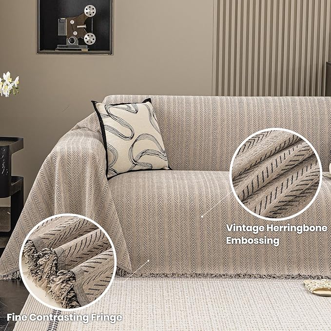 Nobildonna Sofa Cover Washable Soft Thicken Chenille Couch Cover with Tassel,Waterproof Sofa Slipcover for 2-3 Cushion Couch,Sectional Sofa,L-Shaped Furniture Protector Pet-Friendly,Brown 71"x118"