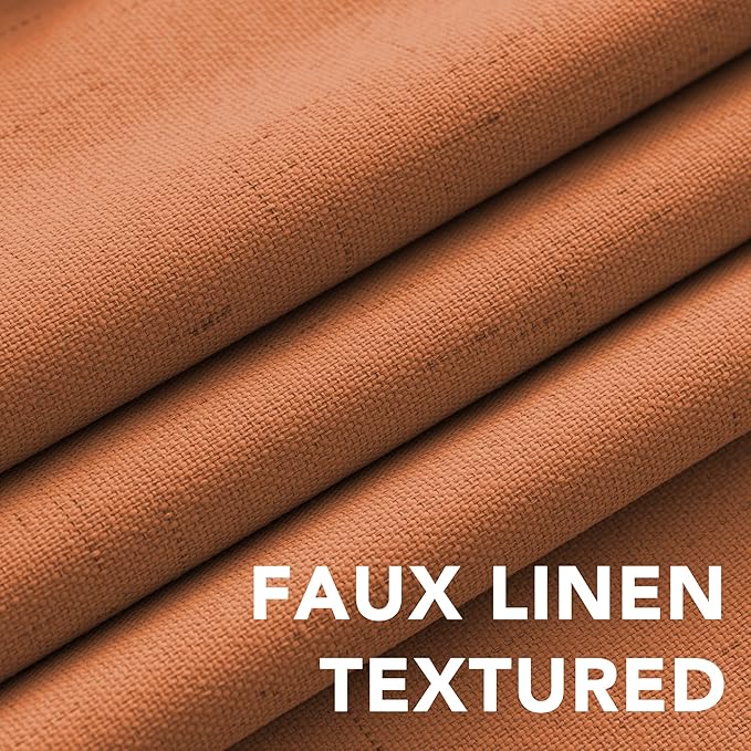 H.VERSAILTEX Linen Blackout Curtains Durable Thick Textured Linen Look 100% Blackout Patio Door Curtain Anti Rust Grommet Extra Wide Sliding Door Curtain Panel, Orange, W100 x L84 inch
