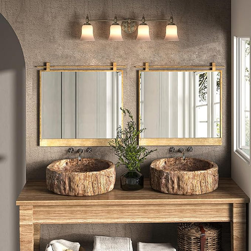 24x24 Inch Square Bathroom Vanity Mirror for Wall Mounted Over Sink Farmhouse Rustic Matte Brushed Gold Barn Door Mirrors Foyer Entryway Decor
