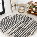 JONATHAN Y Khalil Modern Berber Stripe Cream/Black 6' Round Indoor Area Rug, Contemporary, Bohemian, Easy-Cleaning for Living Room, Bedroom, Kitchen, Pet Friendly, Non-Shedding (MOH207A-6R)