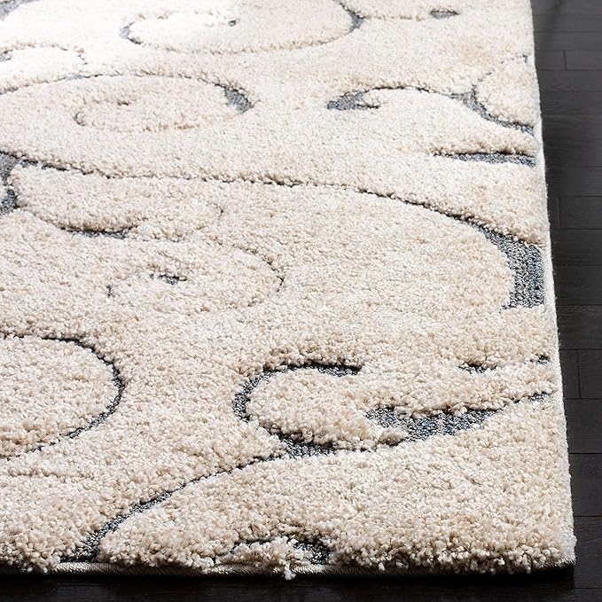 SAFAVIEH Florida Shag Collection Accent Rug - 2'3" x 5', Beige & Blue Grey, Scroll, Non-Shedding & Easy Care, 1.2-inch Thick Ideal for High Traffic Areas in Entryway, Living Room, Bedroom (SG455-1155)