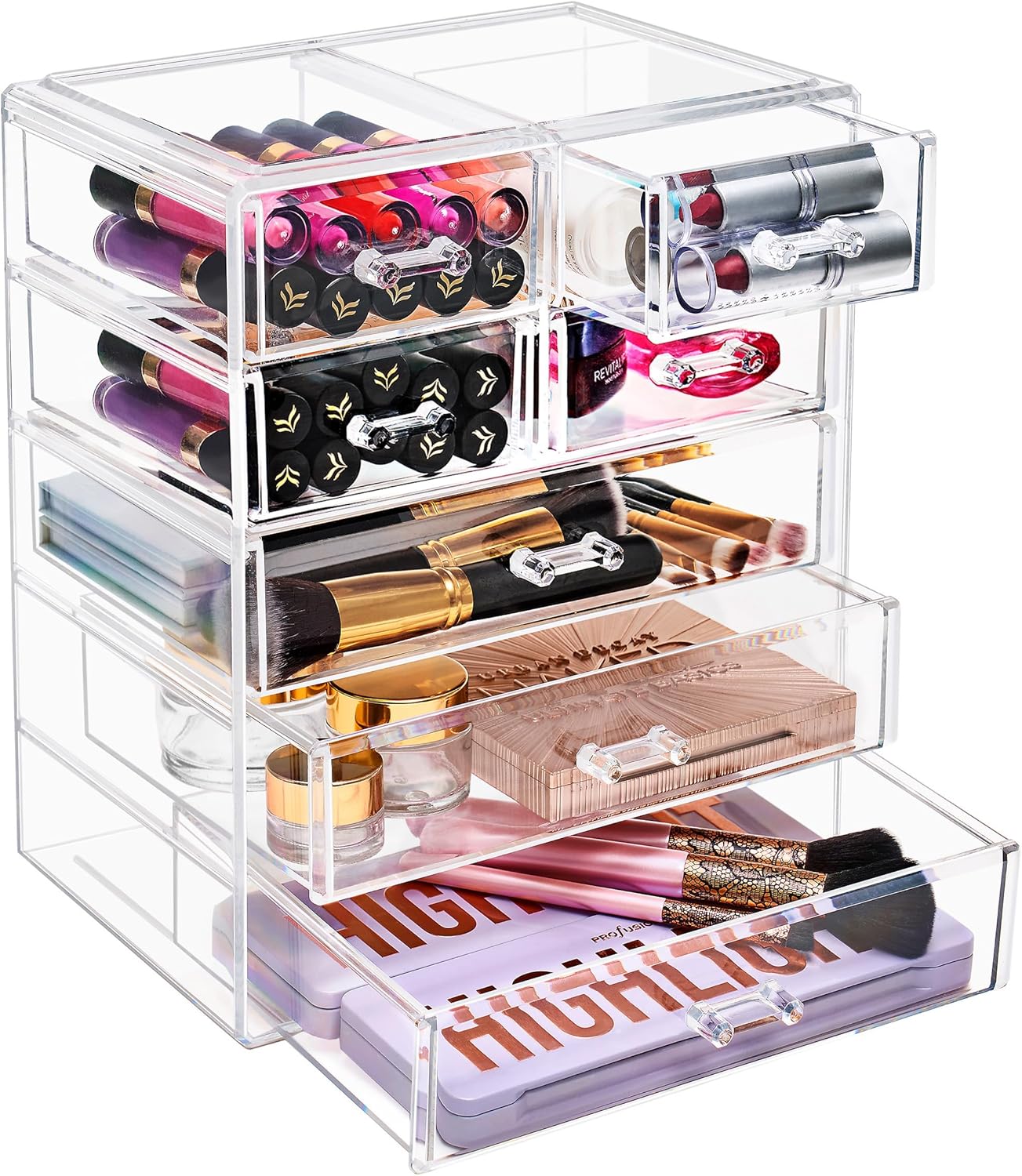 Sorbus Acrylic Makeup Organizer - Organization and Storage Case for Cosmetics Make Up & Jewelry - Big Clear Makeup Organizer for Vanity, Bathroom, College Dorm, Closet, Desk (3 Large, 4 Small Drawers)