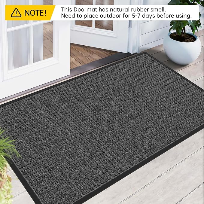 Sturdy Front Door Mat Outside Entrance, 6' x 2' All-Season All-Weather Doormat Waterproof, Stain and Fade Resistant, Natural Rubber Indoor Outdoor Welcome Door Mat Trap Dirt